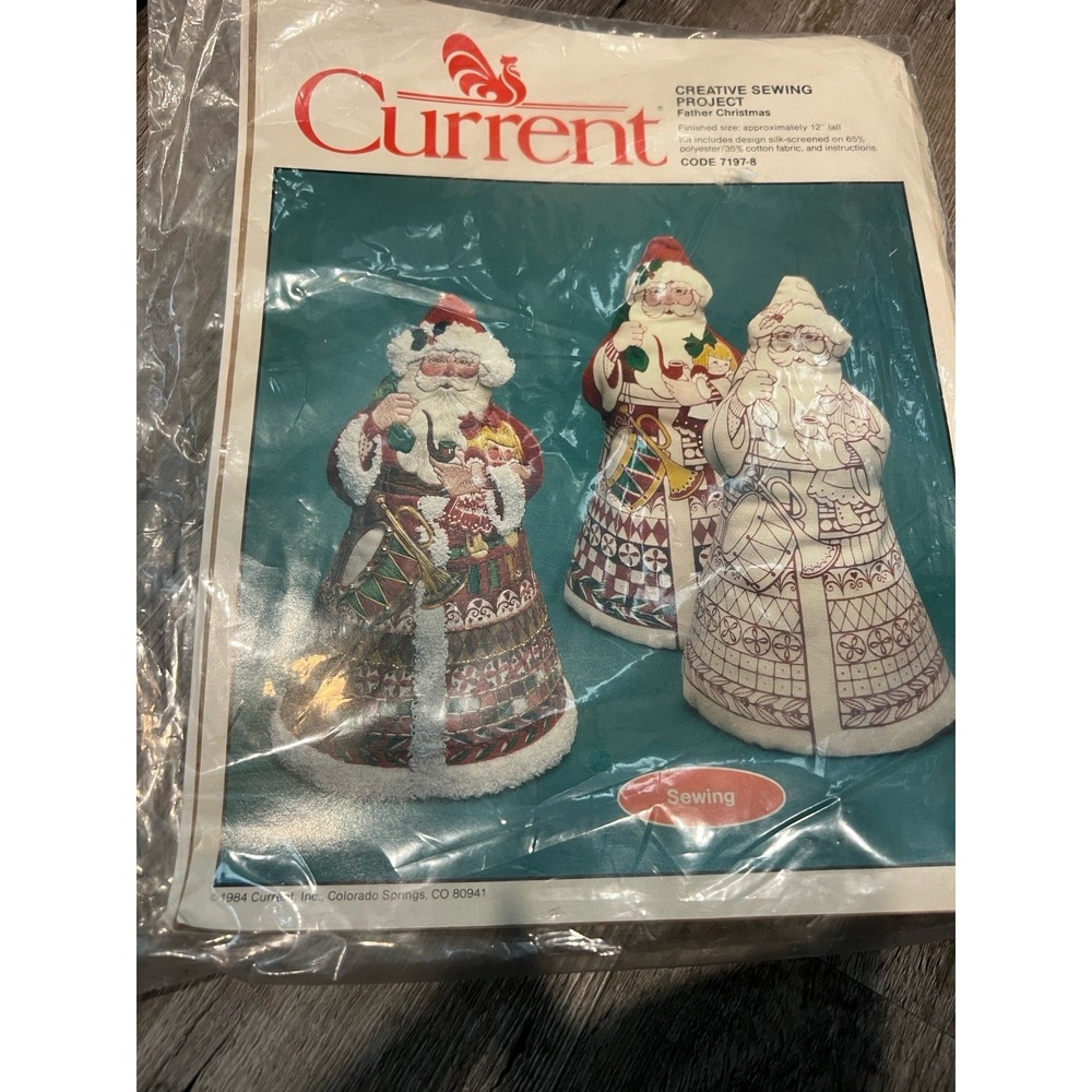 Vintage Current 1984‎ Old World Santa 12" Sewing Silk Screened Design # 7197-8